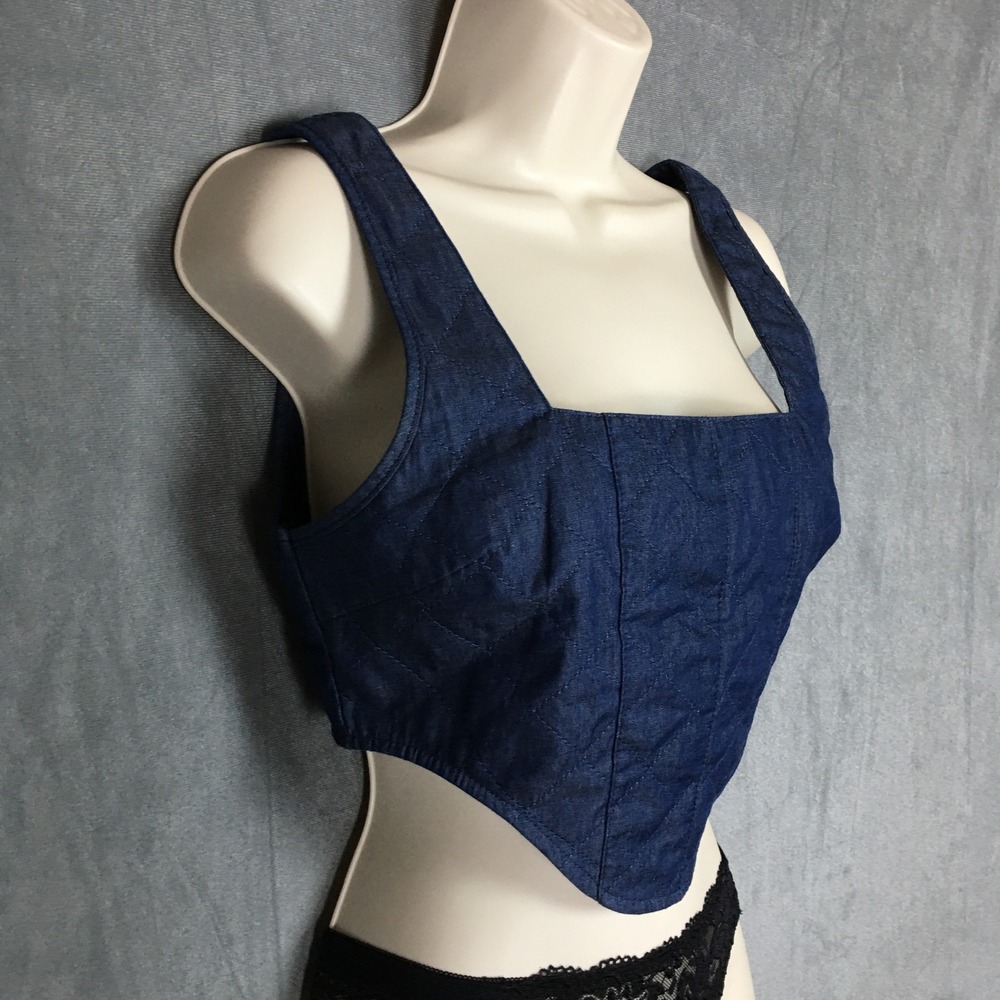 NWOT Lioness Blue Denim Corset Tank Top S Sleeveless Bodice Summer‎ Punk Rock - Picture 6 of 16